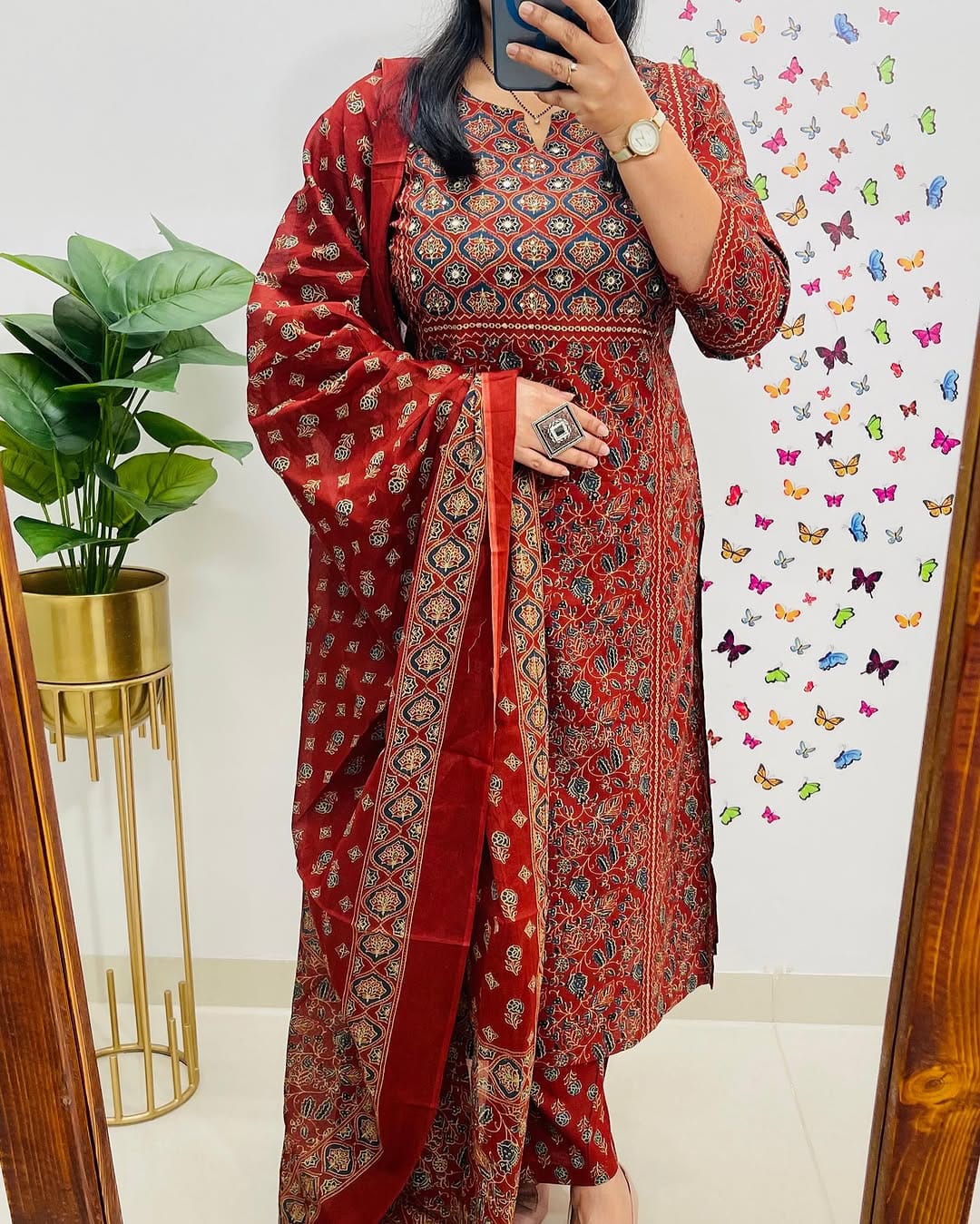 New Floral Kurti With Pant And Dupatta Set