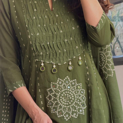 Premium Olive Green Cotton Anarkali Kurta Set