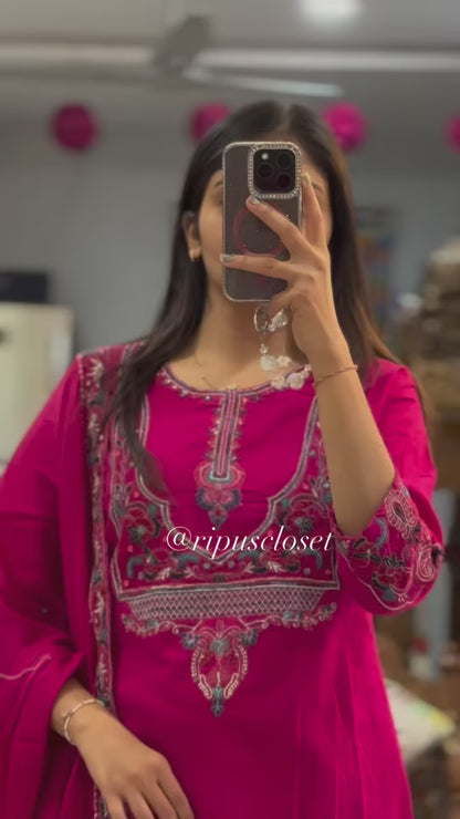 Beautiful Yellow Embroidery Kurta With Pant And Dupatta Set